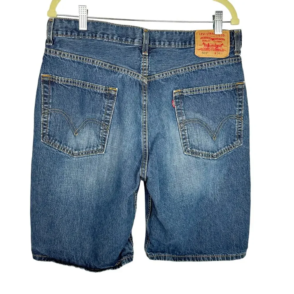 Levi's Blue Medium‎ Wash Cotton Denim 569 Loose Fit Y2K Jean Shorts Sz W34 L
